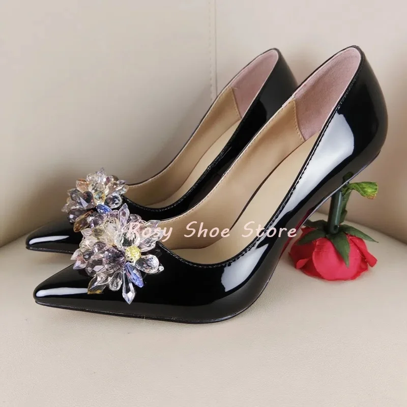 

Color Block Floral Print Design Luxury Rectangular Gemstone Buckle Decor Pumps Elegant Banquet Point Toe Slip On Stiletto Pumps