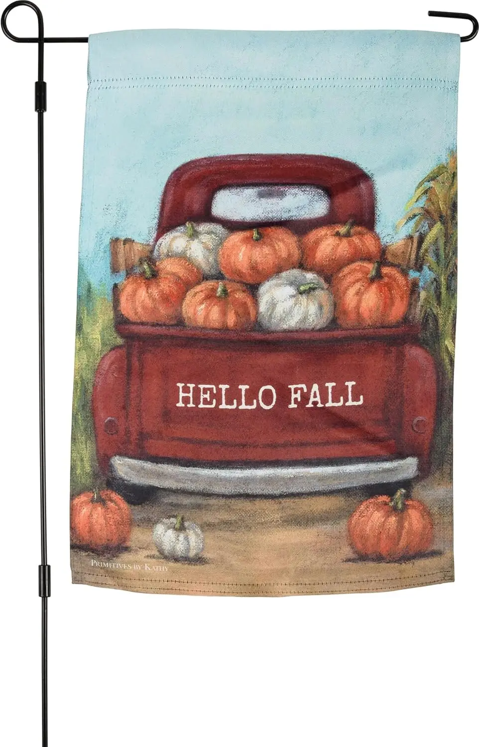 Primitives by Kathy 113687 Hello Fall Truck with Pumpkins Decorative Garden Flag, Multicolor