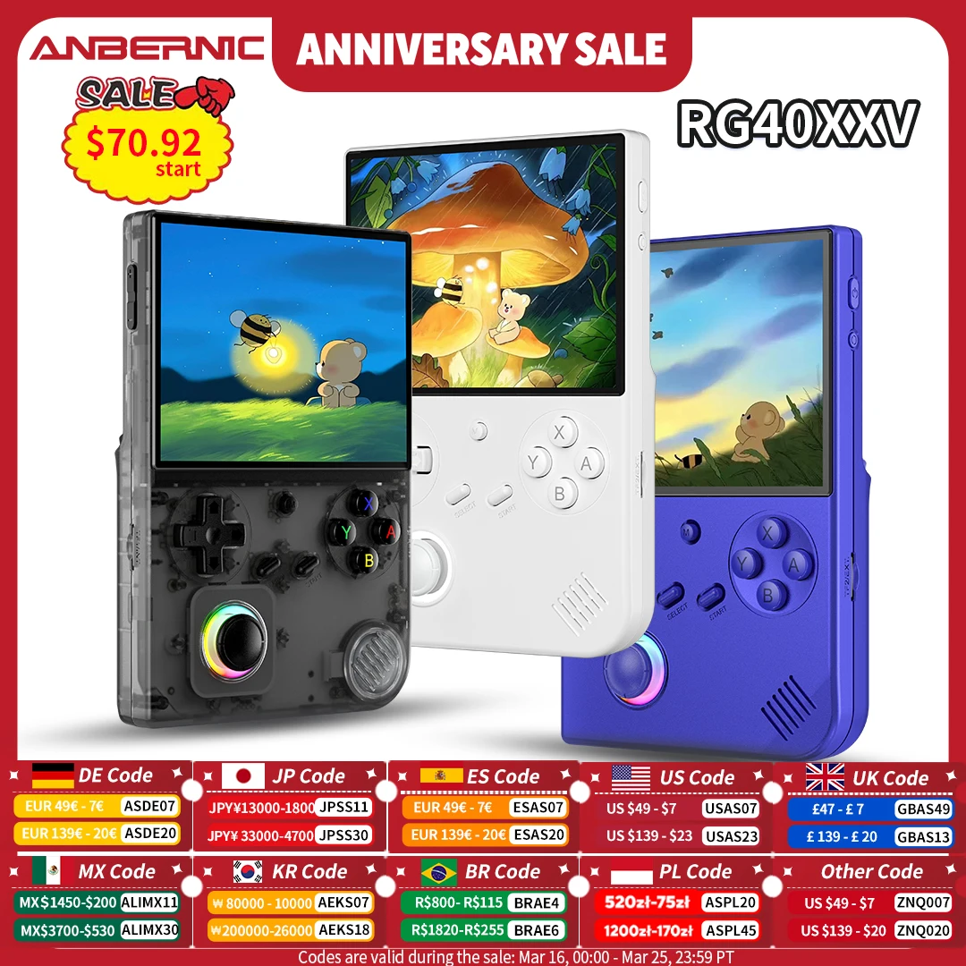 ANBERNIC RG 40XXV Retro Handheld-Spielekonsole 4,0 Zoll IPS-Bildschirm Linux 64bit-System mit RGB-Licht 64G-Karte 5000+ Spiele RG40XXV