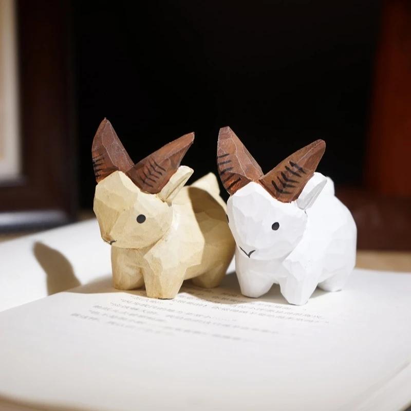 Lamb Hand Carved Wood Statue Gentle Creature Figurines Serene Desk