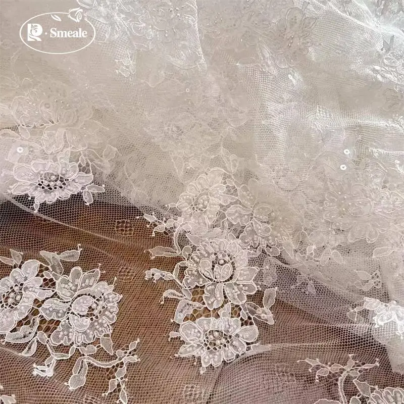 3M Perlen-Seil-Stickerei mit Glitzer-Pailletten-Spitze. Luxuriöses Abendkleid aus französischer Spitze. DIY 2026 Neuer Stoff zum Nähen. – Detail 3