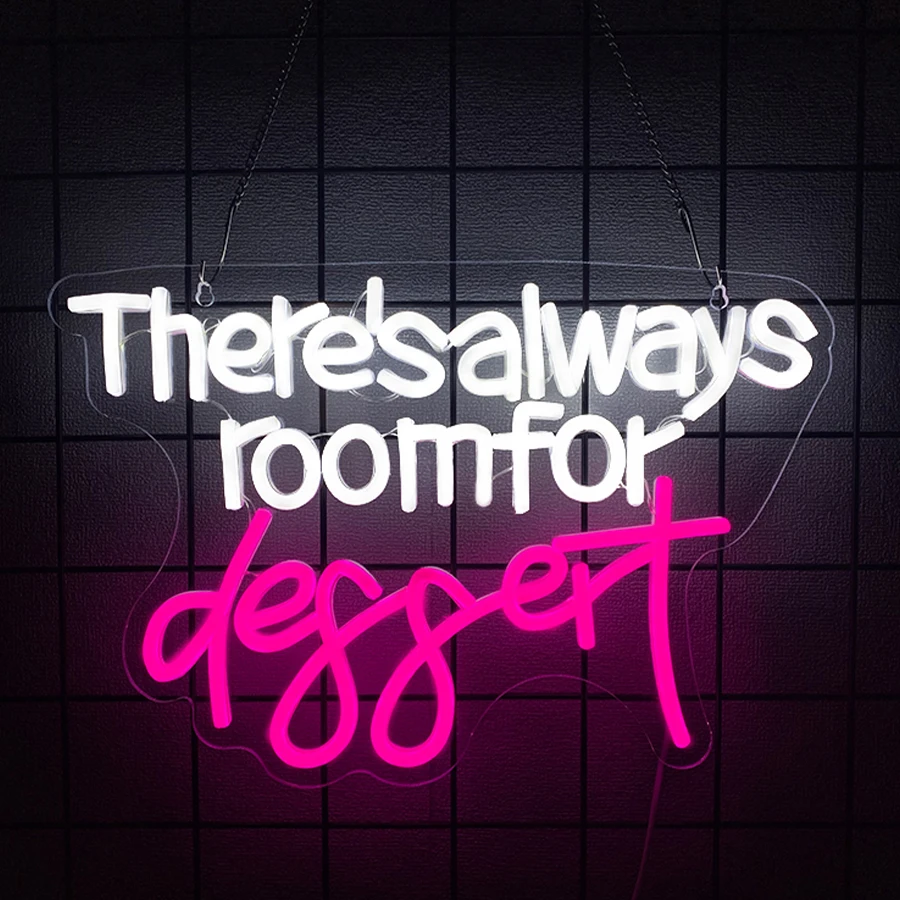 There's Always Room for Dessert Neon Sign, Bakery Shop LED Light USB Powered, Cafe Dessert Wall Decor Gift for Baking Lovers