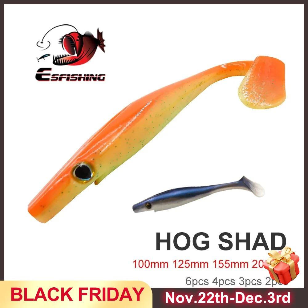 ESFISHING New Hog Shad 100mm 125 150 200mm Sea Fishing Silicone Wobbler Soft Baits Paddle Tail Pesca Artificial Fishing Lure