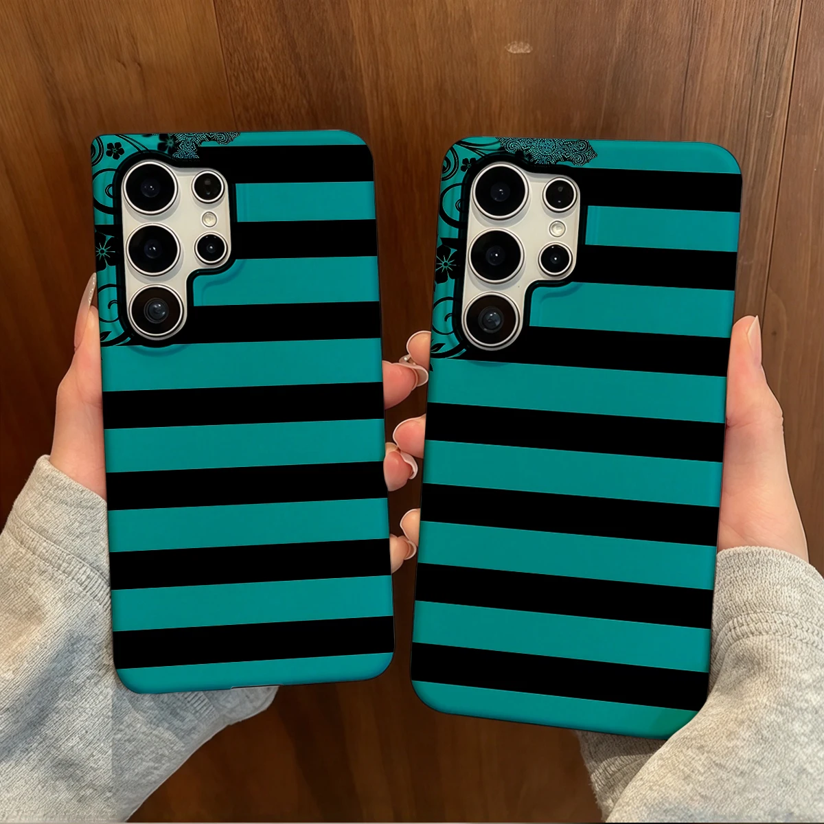 Teal Black Stripes Cross Phone Case For Samsung Galaxy S26 S25 Ultra S24 S23 Plus Hard Shock‑Absorption 2-in-1Protective Cover
