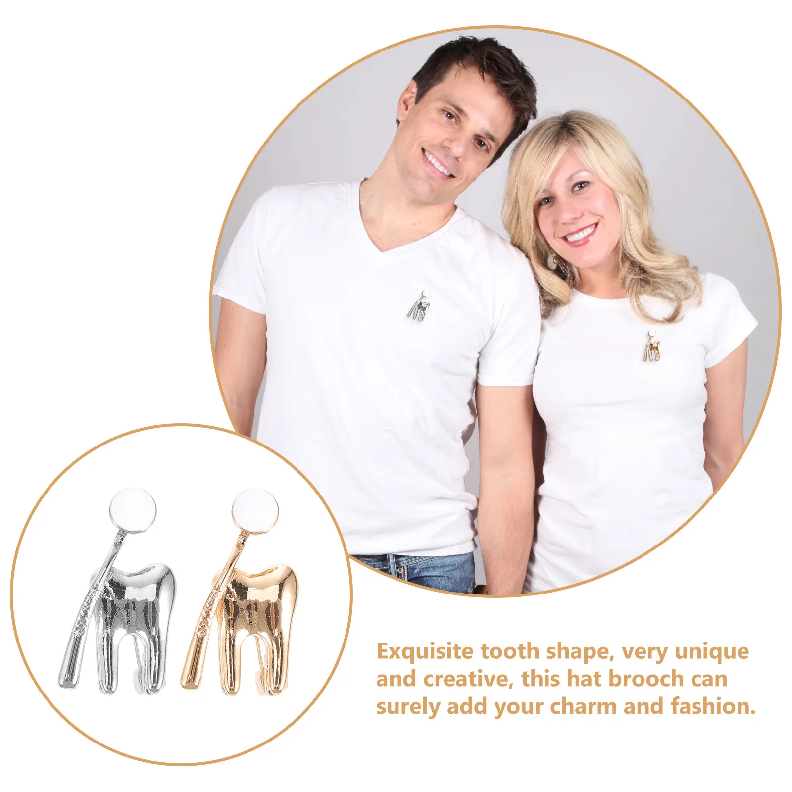 

2Pcs Unique Tooth Shape Brooch Metal Lapel Pin for Backpack Hat Scarf Aesthetic Pin Unisex Nurse Gift Idea