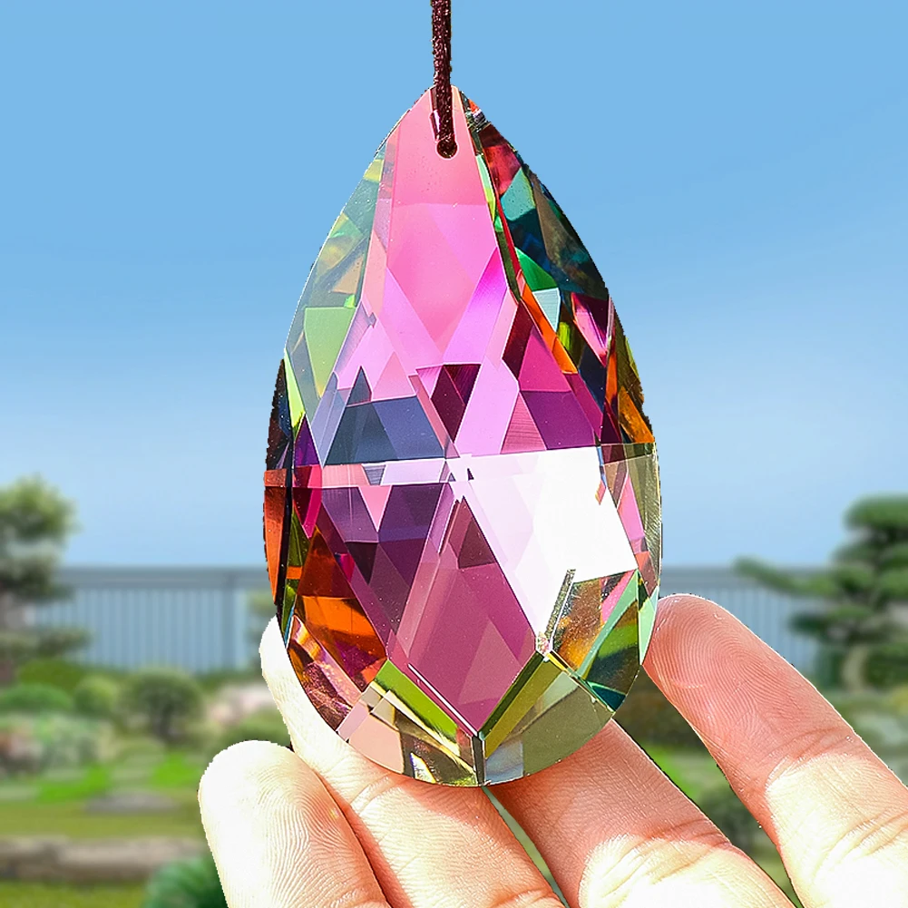 

75mm Color Faceted Crystal Water Drop Pendant Sun Catcher Garden Hanging Lighting Glass Prism for Home Decoration Wedding Party