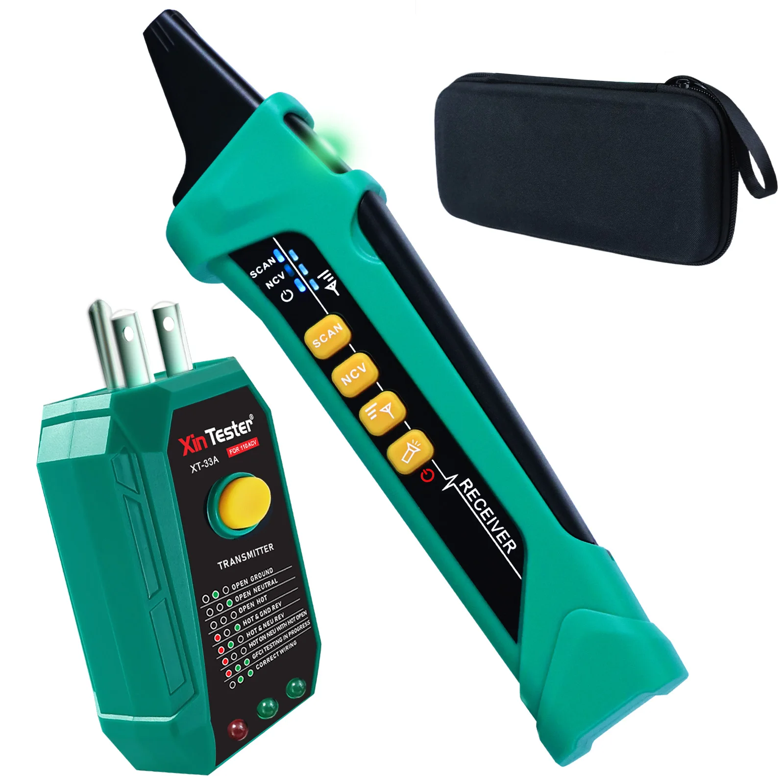 Xin Tester XT-33A AC Circuit Breaker Finder Tool 90-120V NCV/Sensitivity/SCAN Outlet Tester LED Line Sequence Detection Tester