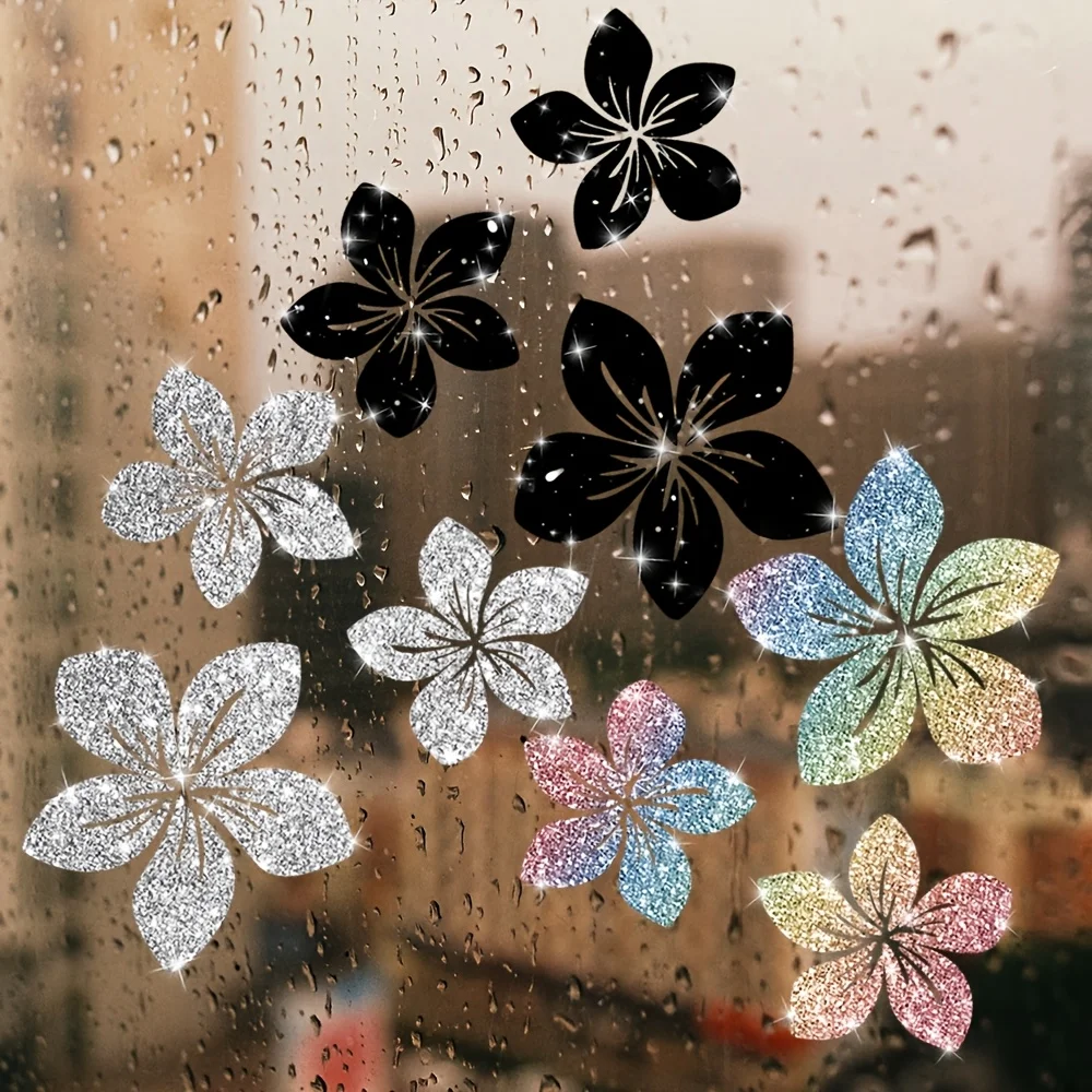 Shimmer Reflective Flower Sticker Sets Window Glass Mirror Laptop Fridge Door Kitchen Bathroom Farmhouse Wall Decals