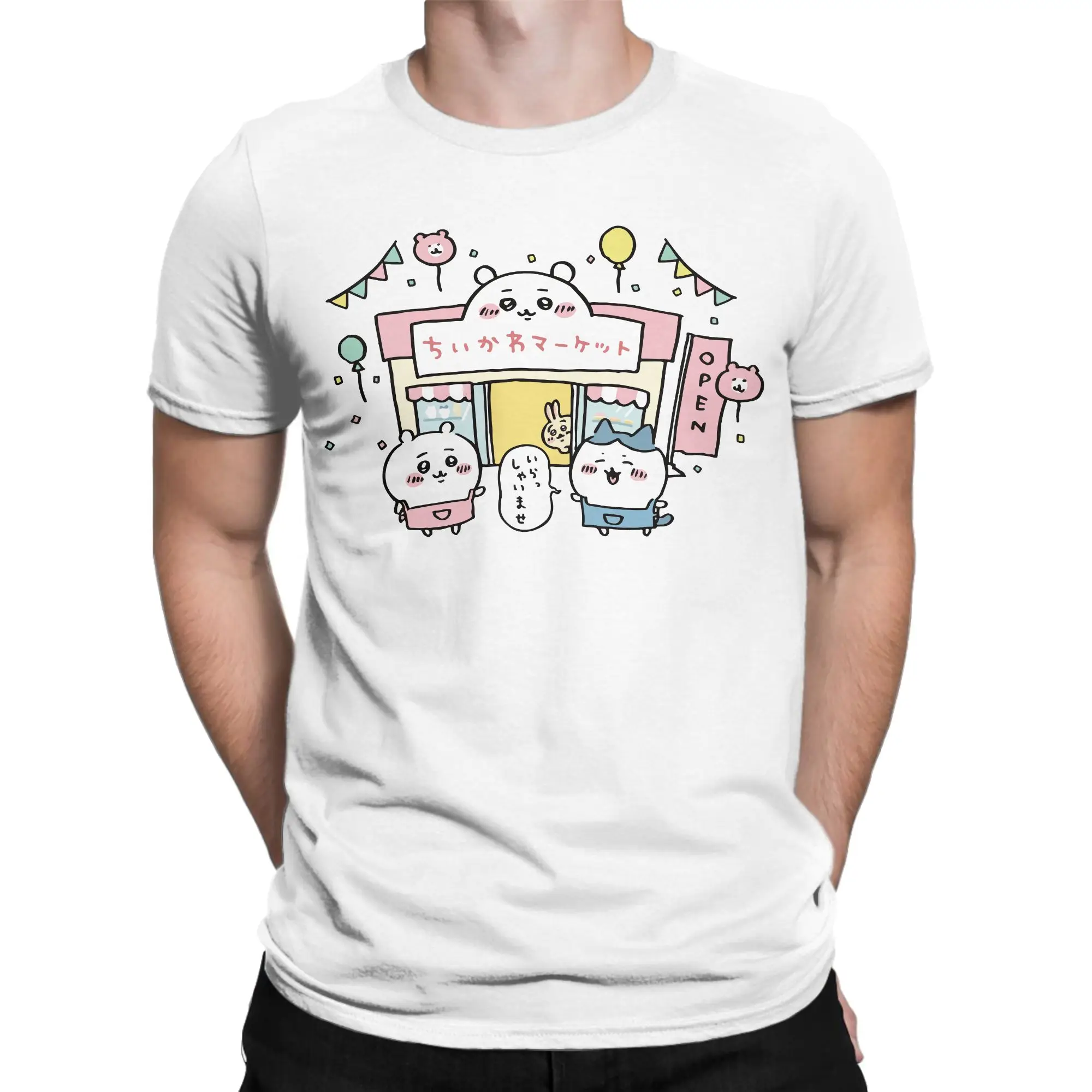 Crazy Cartoon Cute Chiikawas T-Shirt for Men Crewneck 100% Cotton T Shirt Hachiware Usagi Short Sleeve Tees Unique Tops