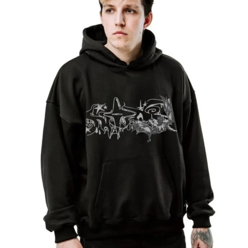 

Harajuku Oversized Streetwear Pullover Men's Hoodies Fallen angel Print Hooded Sweatshirt Hip Hop Aesthetic Tops Gothic Y2k