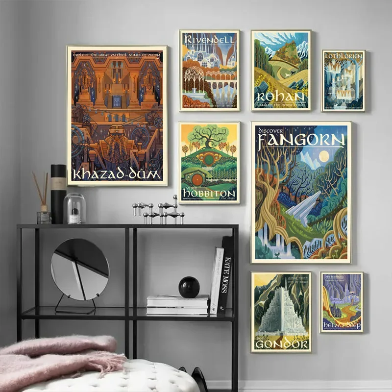 Abstract Ring Art Retro Travel Posters Canvas Painting Vintage Film Mordor Castle Lord Magic Wall Art Bedroom Home Decor Picture