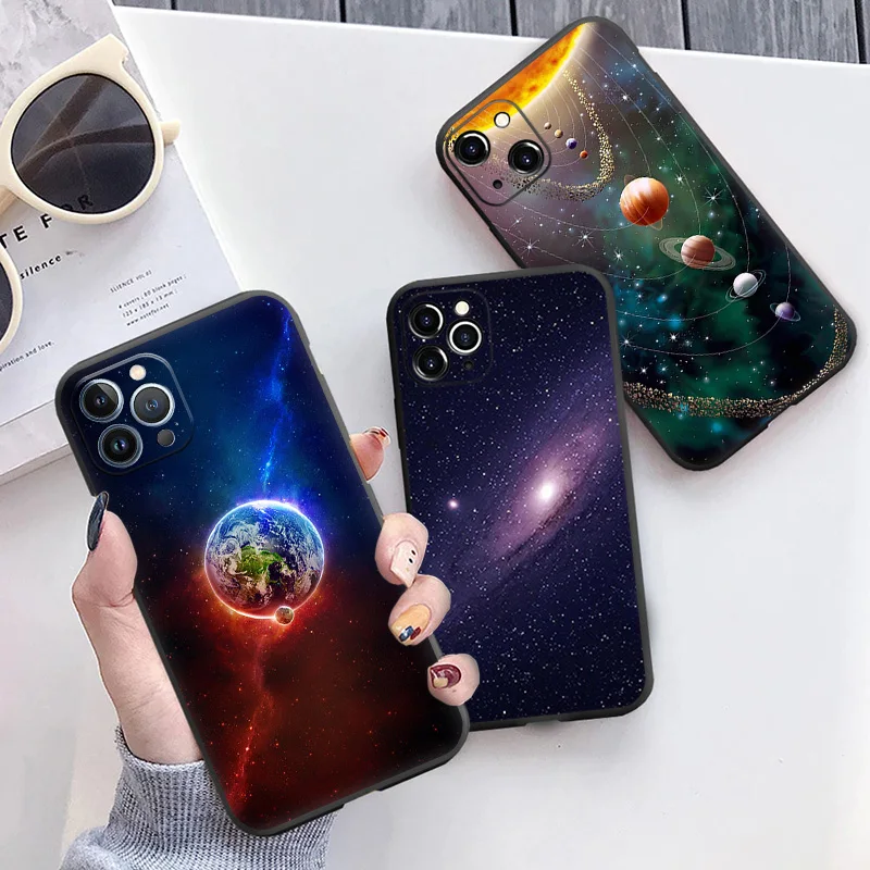 Phone Case For iphone 16Plus XR XSMax 15 14 13 12 11 16 Pro Max Mini 7 8 Nebula Meteor Universe Starry Sky Soft Protective Cover