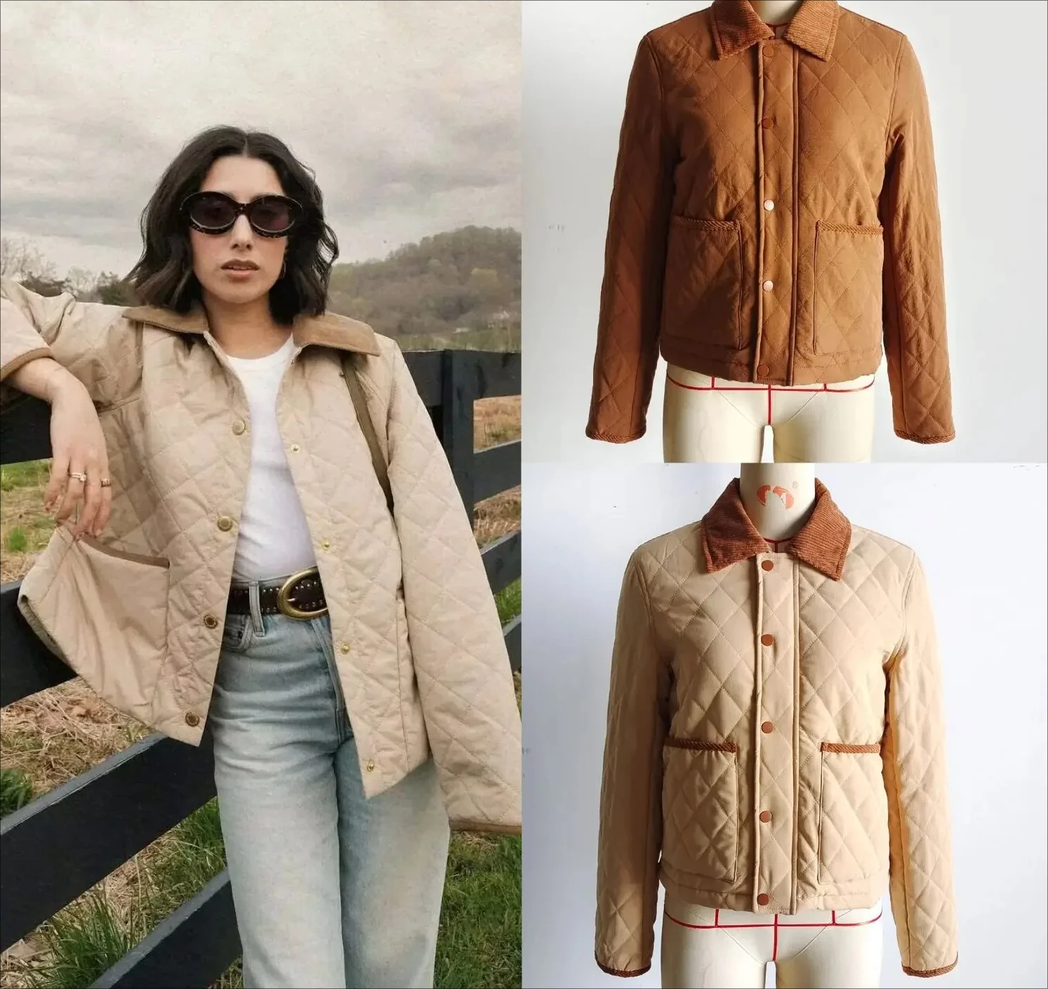 

Модная хлопковая куртка с вельветовым воротником и цветными блоками, женская верхняя одежда, новая осенне-зимняя одежда