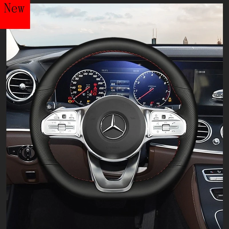 For Mercedes-Benz B180 B200 CLA CLS GLB200 EQC400 GLA220 DIY Hand-Stitched Leather Car Steering Wheel Cover Accessories