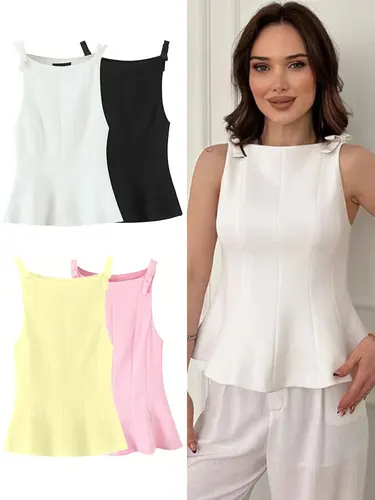 HH-Tops cortos elegantes con lazo liso para mujer, camisetas ajustadas sin mangas con hombros descubiertos, camisetas sin mangas sexis para mujer, chaleco informal Y2K para mujer
