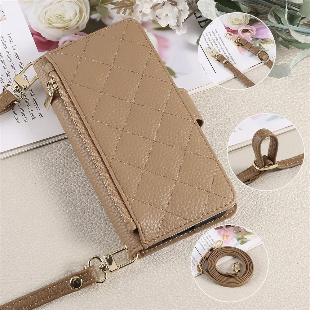 

For iPhone 16 Pro Max 16E 15 14 Plus 13 12 11 7 8 SE Wallet Phone Case Card Holder Crossbody Strap Leather Cover Make up Mirror