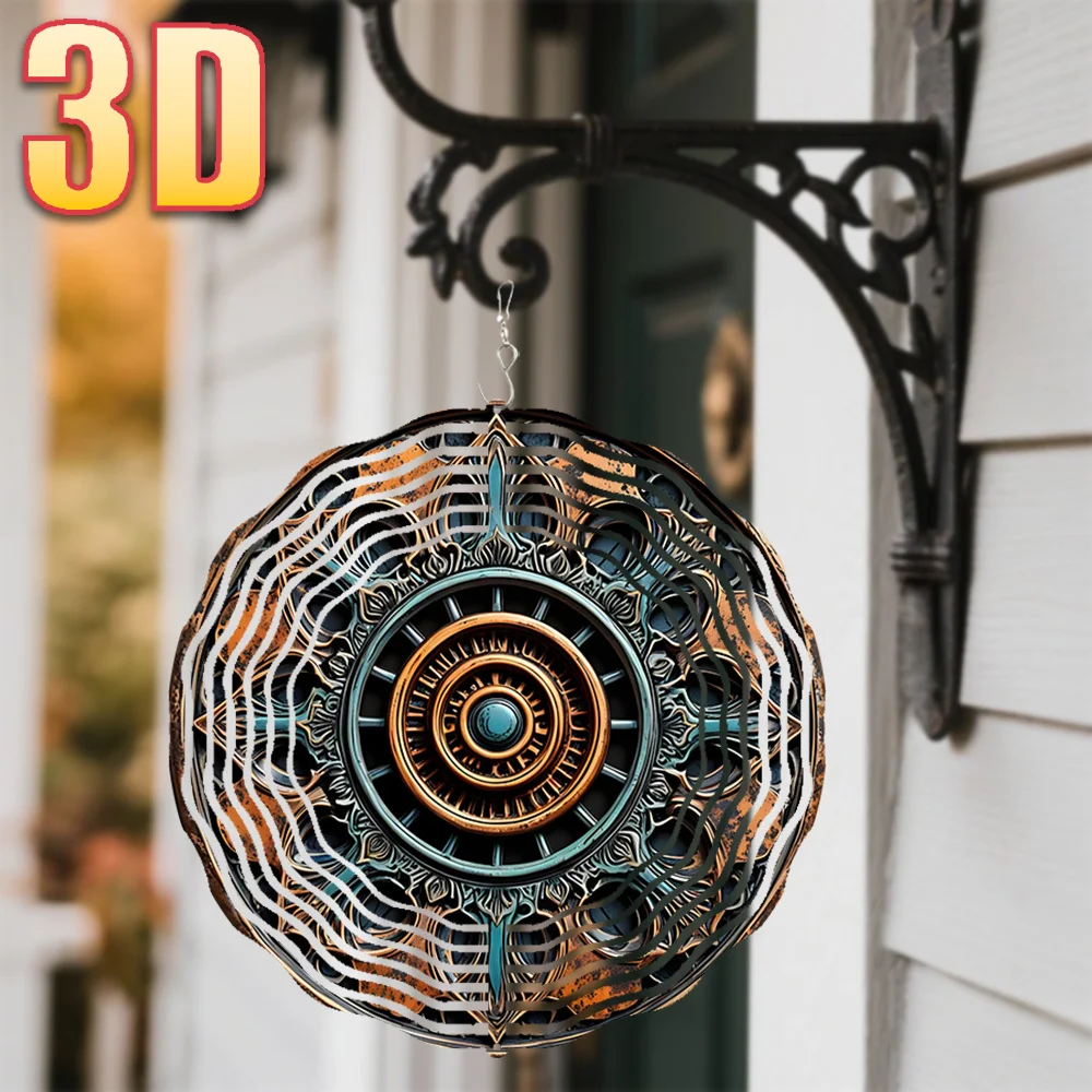 CIFBUY 3D Wind Vane Steampunk Gear Metal Spinner, Vintage Bronze Mandala Garden Art for Patio, Yard & Outdoor Decor 10Inch