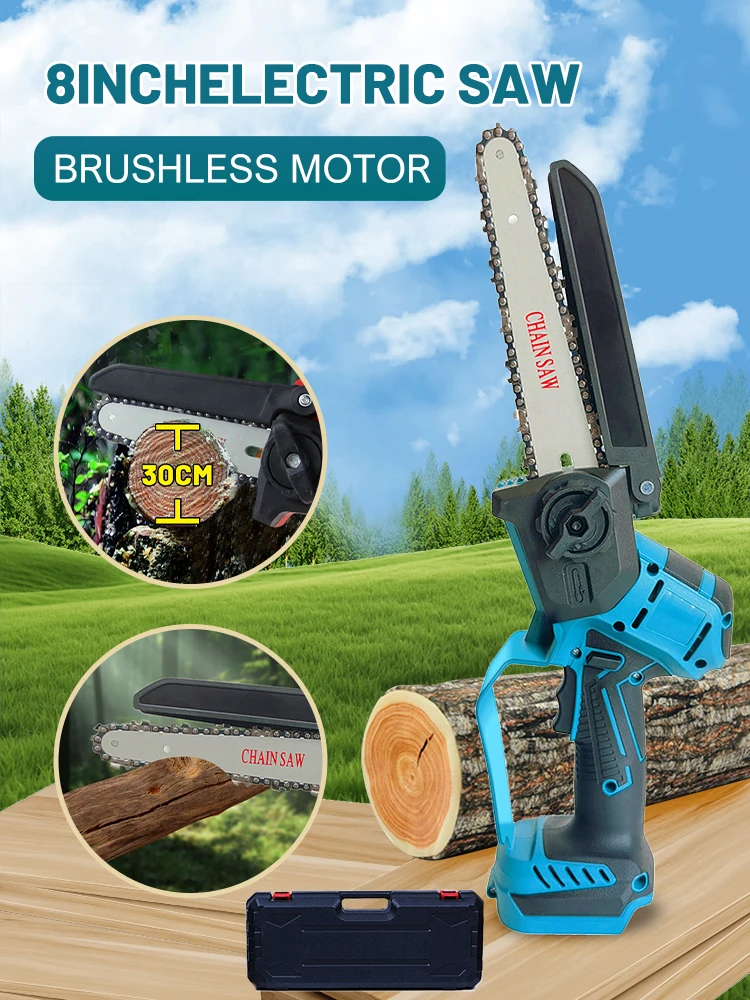

8 Inch Chain Saw Cordless Electric Saw Handheld Garden Logging Chainsaw Wood Cutting Power Tool Garden Scissors