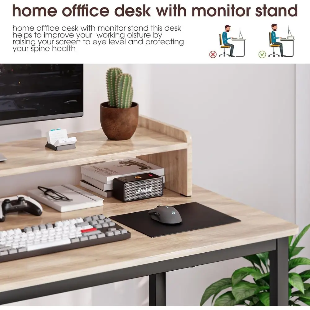 Modern 43 Wood-Tone Desk with Storage for Compact Spaces: Perfect for Home Offices & Bedrooms