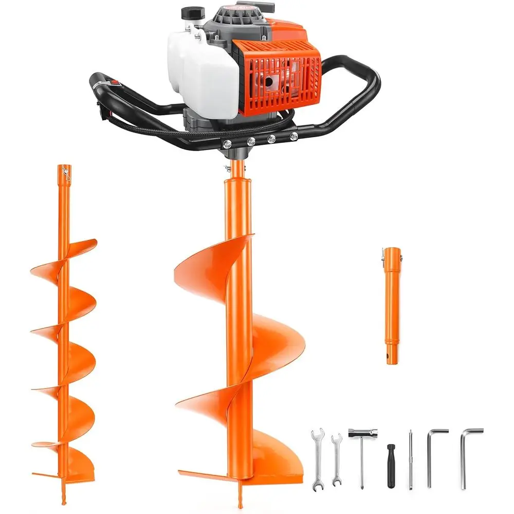 

Бензиновый земляной бур 72CC с 2-скоростной трансмиссией и 6-10 насадками, идеально подходит для бурения грунта и посадки растений в саду.