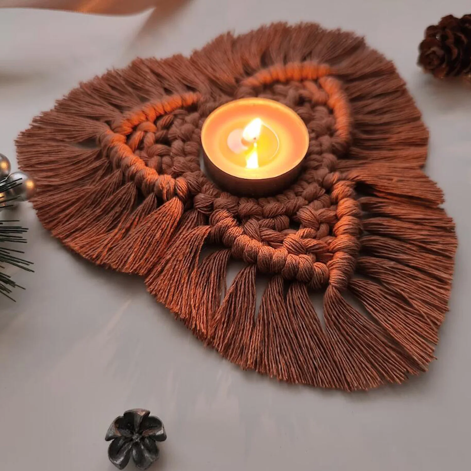 Macrame Table Decor Bohemian Candlestick Wedding Ornament B&B Restaurant Table Decoration Foreign Trade Supply
