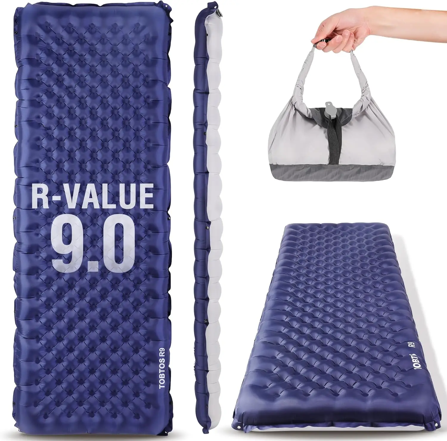 

4-Inch Thick Inflatable Camping Mattress with 9.0 R-Value for All-Season Use, Lightweight and Compact for Backpacking