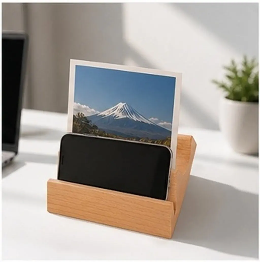 Rustic Wooden Calendar Display Rack Dual Slot Cellphone Holder Stand for Desk Photos Cards Table Number Sign Holder