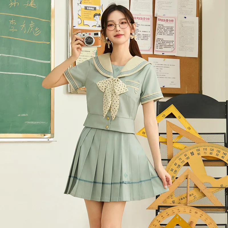 Japanese School Uniform Student Girl JK Suit Sexy Three Basic Sailor Uniform Women Short/Long Sleeve Top 42cm Pleated Skirt Suit