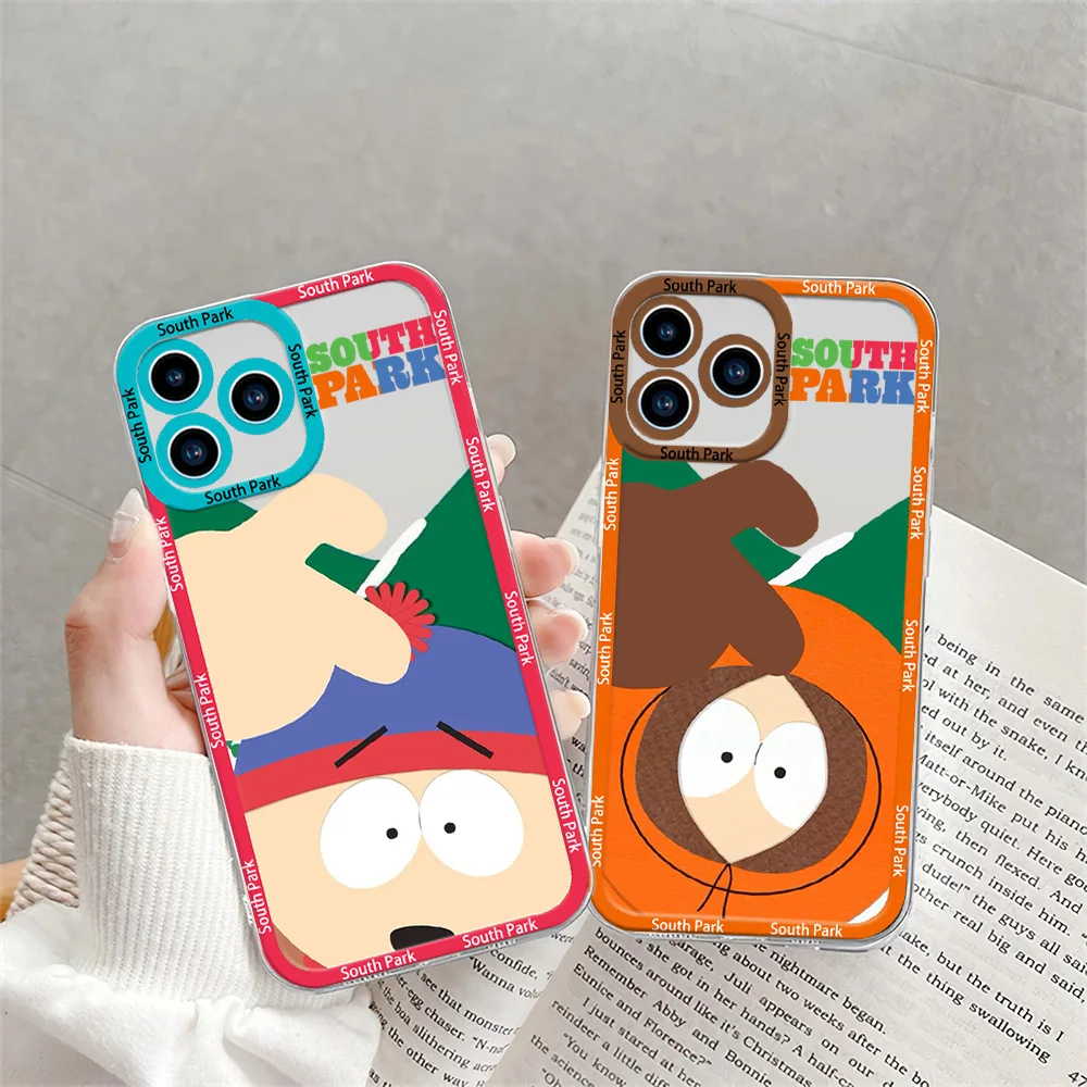 Cartoon S-South P-Park Phone Case for iPhone 12 11 13 14 15 16 Max Pro Plus Transparent Bezel Shell