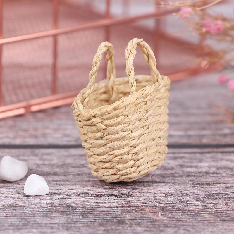 1Pc Dollhouse Miniature Rattan Weaving Storage Basket 1:12 Mini Simulation Hand-woven Doll House Decor Basket Accessories