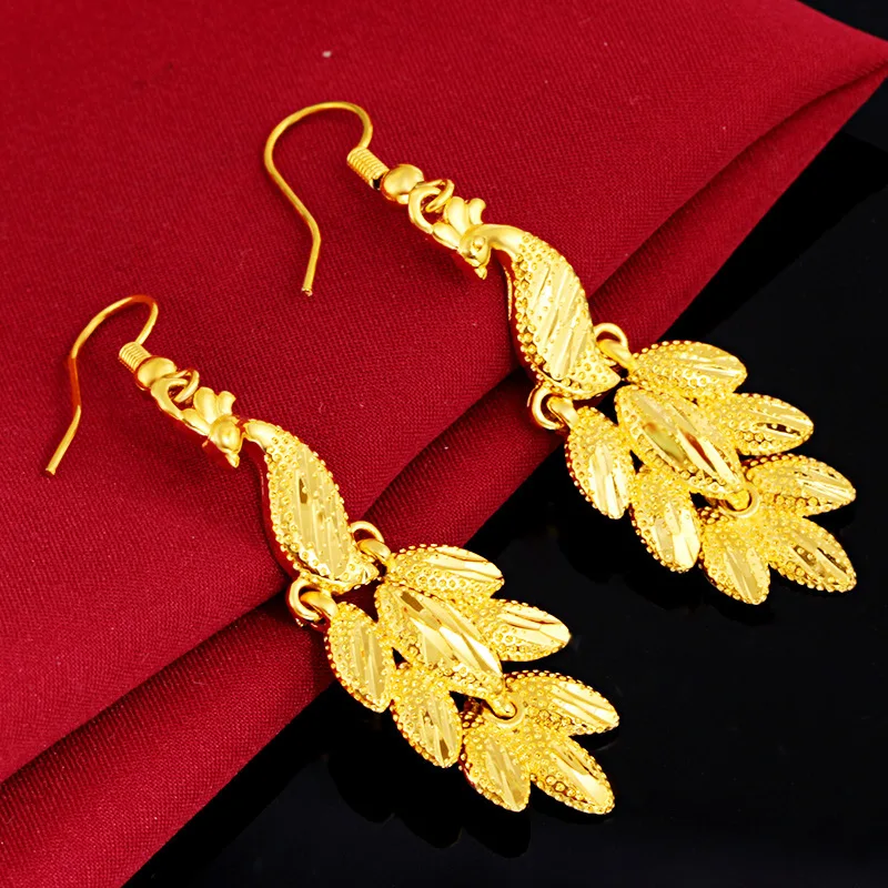 24-karaats gouden AU999 pawoorbellen in Koreaanse stijl voor dames |   Oud-beitel met reflecterende details, opvallend voor formele evenementen