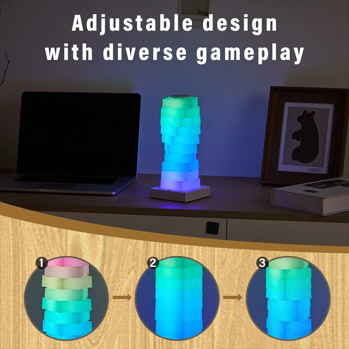 【Like】  Color Changing Desk Lamp RGB Warm Light&Colorful LED Lamp Bedside Table Decoration Lamp Touch Switch Multi-Step Light