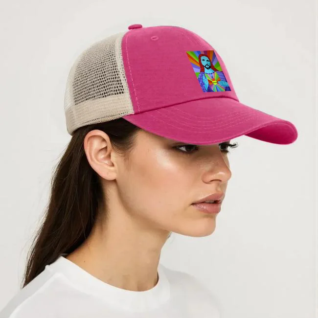 قبعة بيسبول شبكية مطبوعة من Jesus Avatar قابلة للتعديل، للرجال والنساء، هدية رياضية للسفر والتخييم والعطلات، باللون الأحمر الوردي #2