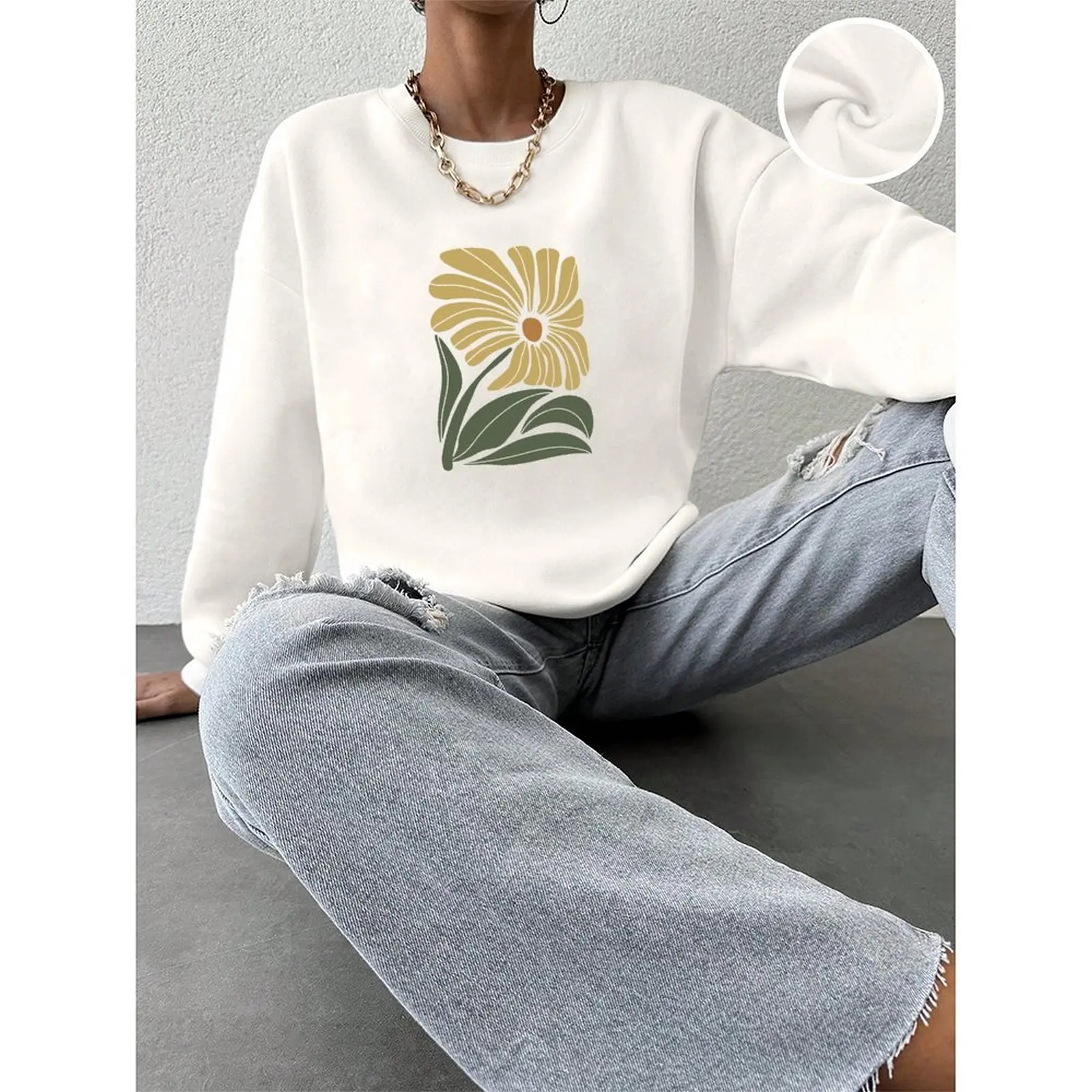 

Women Round Neck Long-sleeve Velvet Winter Casual Lovely Floral Winter Warm Casual Loose Comfortable Printed Tops Sweatshirts