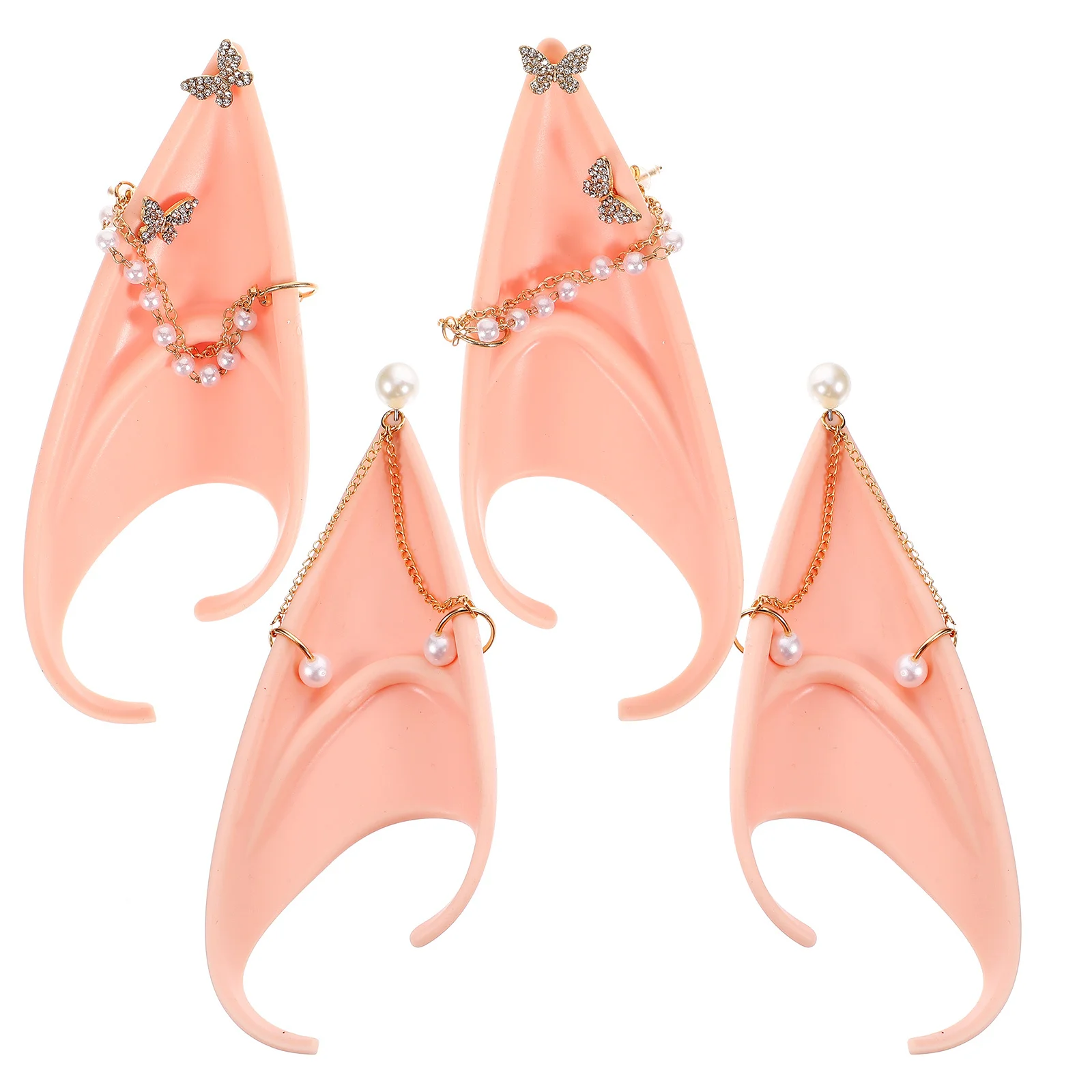 2 pezzi di orecchini a bottone con catena di perle, orecchie da elfo da fata, leggeri e confortevoli per un lungo abbigliamento, feste cosplay, carnevale in maschera di Halloween