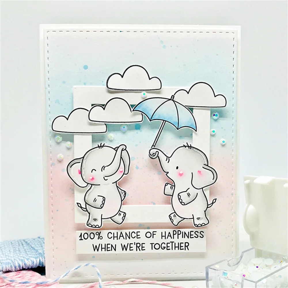 Cute Wild Animals Clear Stamps and Cutting Dies, Rabbit Elephant Pig Bee Silicone Stamps for Card Making Embossing Stencils Temp