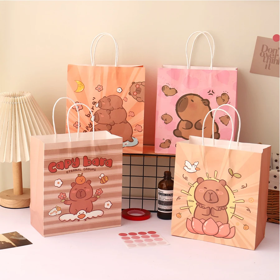 12/24 Stück Kraftpapiertüten, niedliche Capybara-Snackbeutel mit Tiermotiv/Geschenktüten/Geburtstagsparty-Dekorationszubehör
