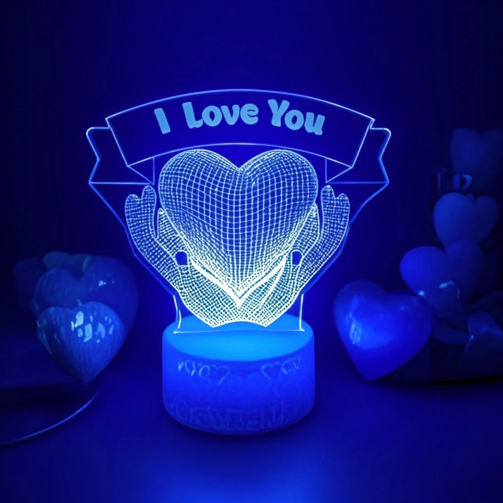 I Love You Night Light หัวใจ 3D ภาพลวงตาโคมไฟเปลี่ยนสีโรแมนติกของขวัญวันวาเลนไทน์วันเกิดสําหรับแฟนผู้หญิงภรรยา