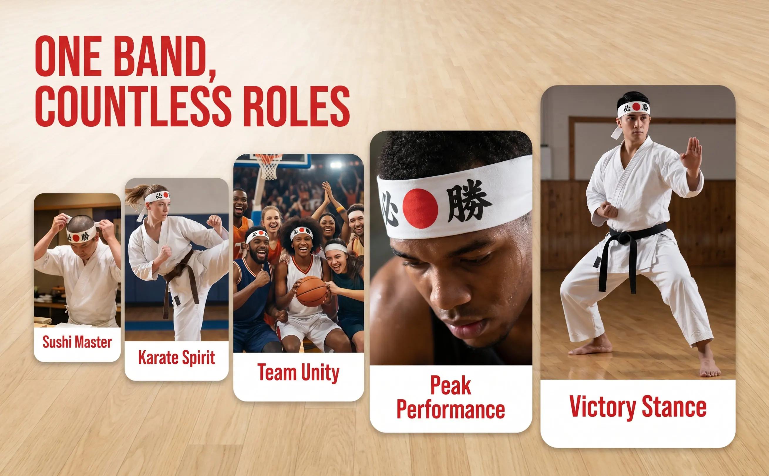 White Japanese Headband Moderate Width Sweat Absorbing Soft Cloth Samurai Ninja Bandana Sports Accessory Tie on Yoga Workout