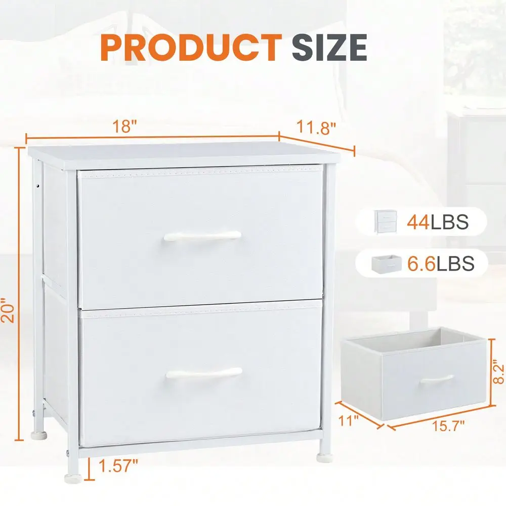 Nightstand With 2 Storage Drawers, 20 Height Small Bed Side Furniture End Table, Wooden Top Fabric Cabinet Kids Night Stand Min