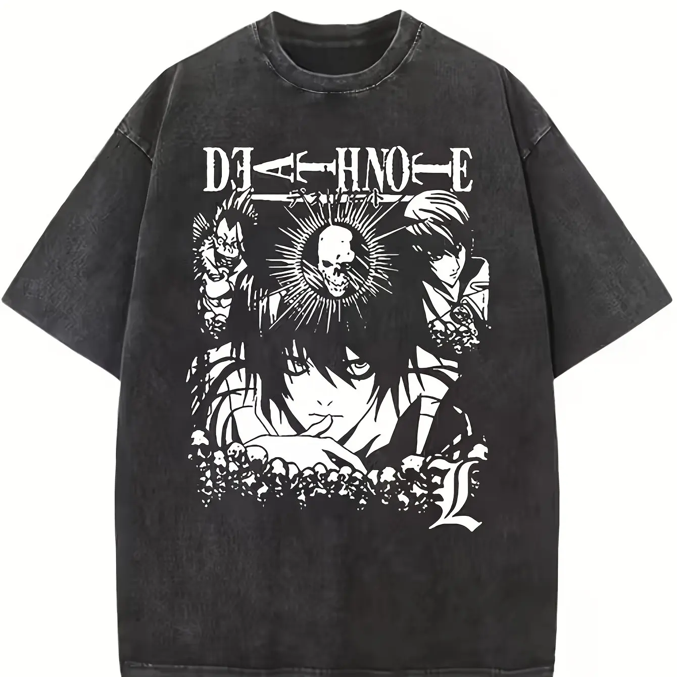 Camiseta de Verano 2026 con Estampado de Death Note, para Hombre, Estilo Lavado, Unisex, 100% Algodón, Manga Corta, Cómoda