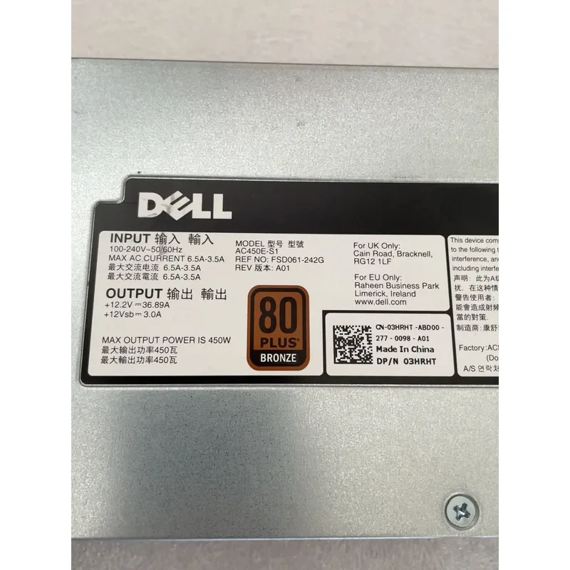 for DELL T430 R530 Server Power Supply D450E-S1 3H
