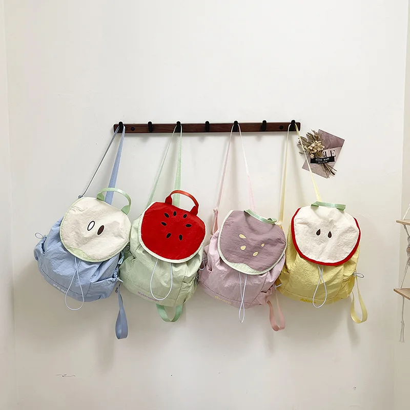 Dopamine Color Block Apple Shaped Mini Backpack Three Colors Wrinkle Fabric Cute Drawstring Small Rucksack For Girls Outdoor