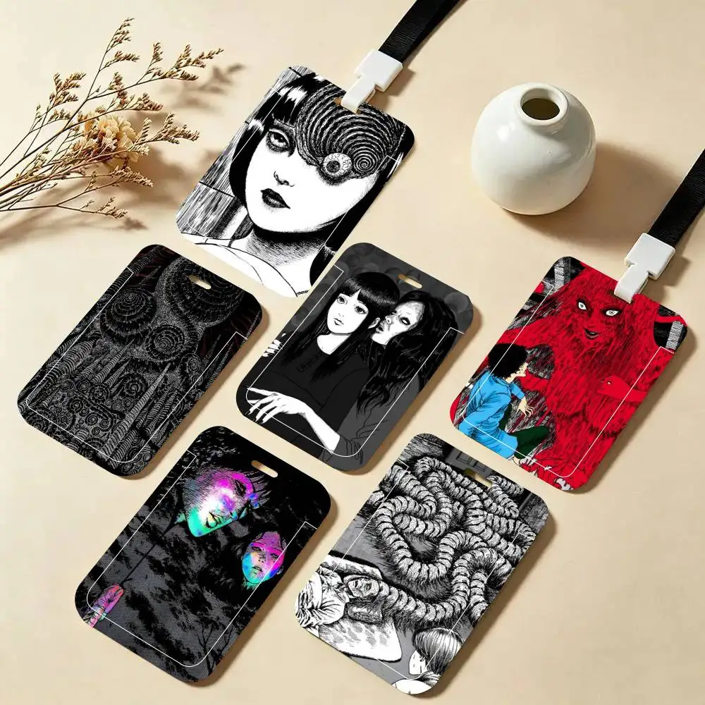 Horror Comics J-Junji Ito ID Card Holder Neck Strap Pendant Door Badge Holder Lanyards Keychain Work Credential Case Gift