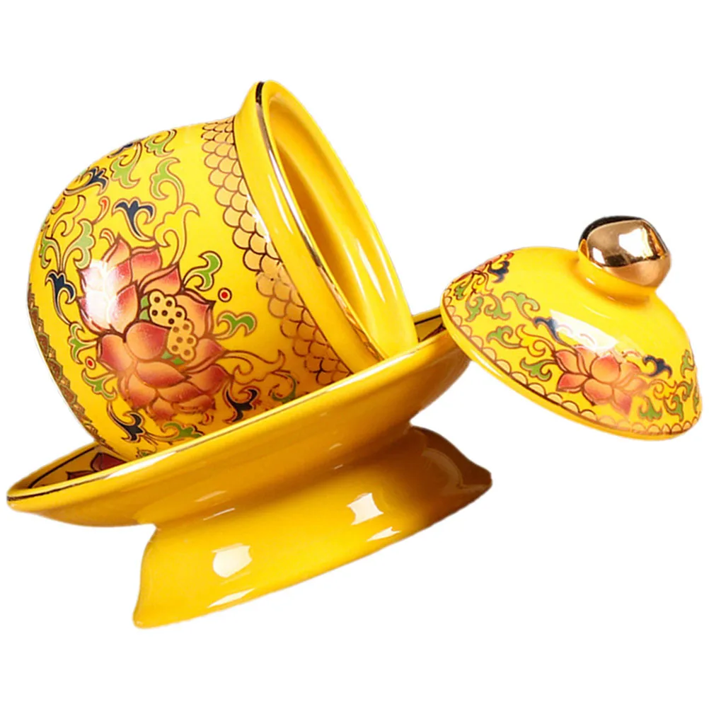 

STOBAZA Lotus Porcelain Offering Bowl Cup Ritual Mug Holy Ceramic Buddhist Supply