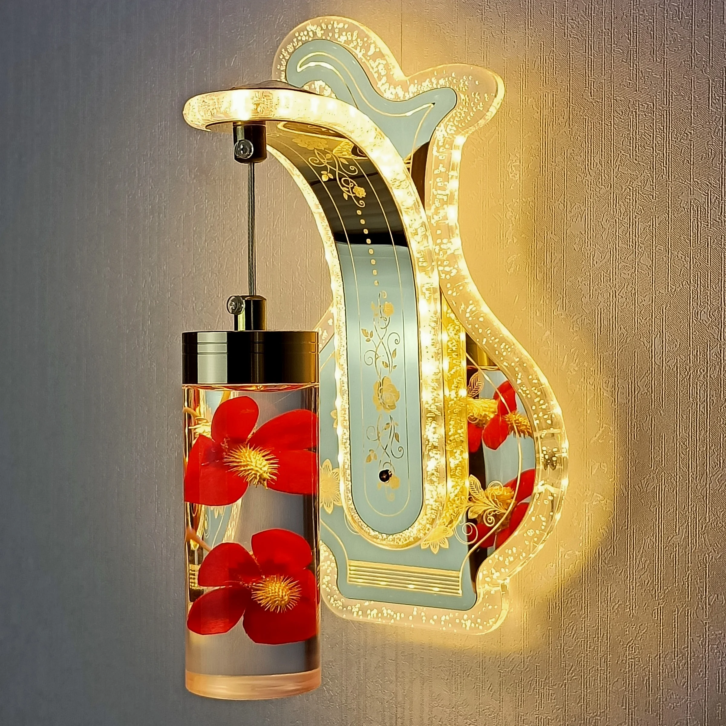 Light Luxury and Simplicity Modern Creative Love Heart-Shaped Real Flower Hotel Bedroom Stair Aisle Bedside Wall Lamp