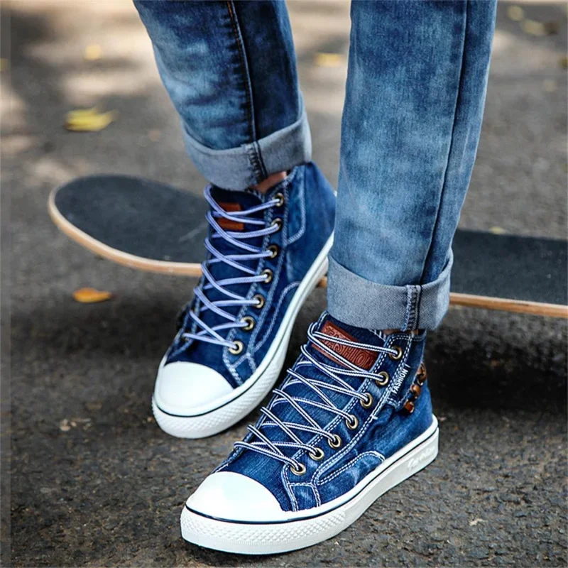 Maogu High Top Canvas Denim Sneakers Donna 2023 Donna Punta tonda Stringata Casual Piatto da corsa Camminata Primavera Scarpa sportiva classica