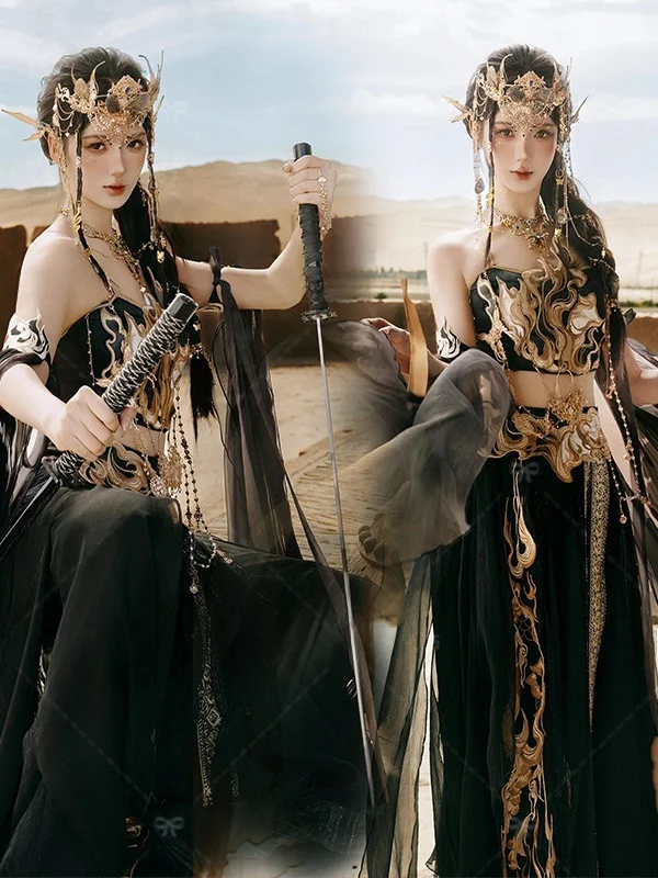 

New 2026 Dance Performance Costume Desert Princess Ethnic Flavor Flying Flame Holy Fire Travel Photography Studio Outfit