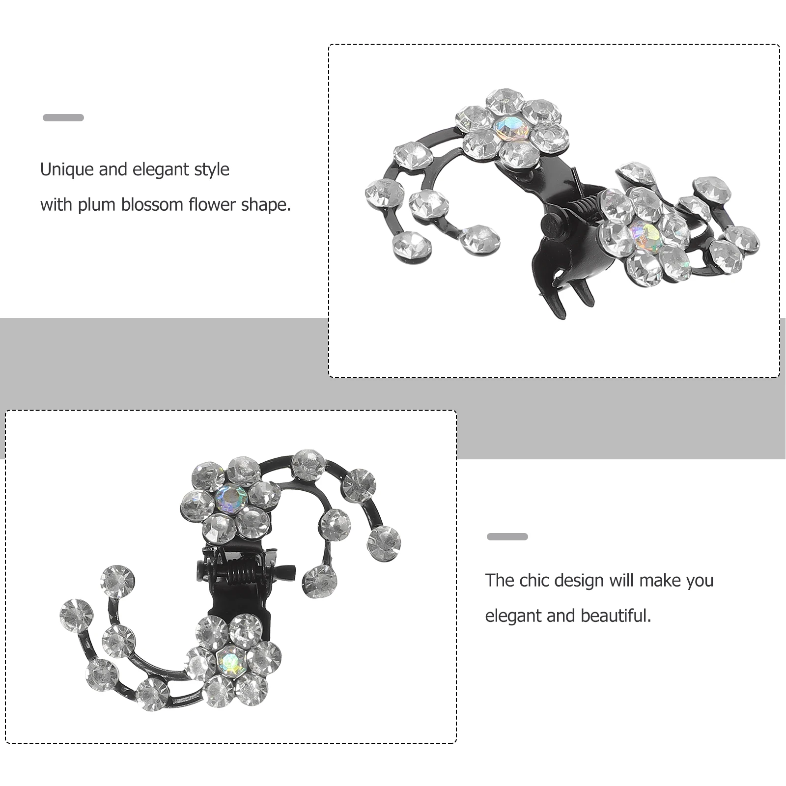

6pcs Alloy Plum Clips Lightweight Elegant Decorative Pins for Women Girls Mini Claw Accessories Rhinestone Flower