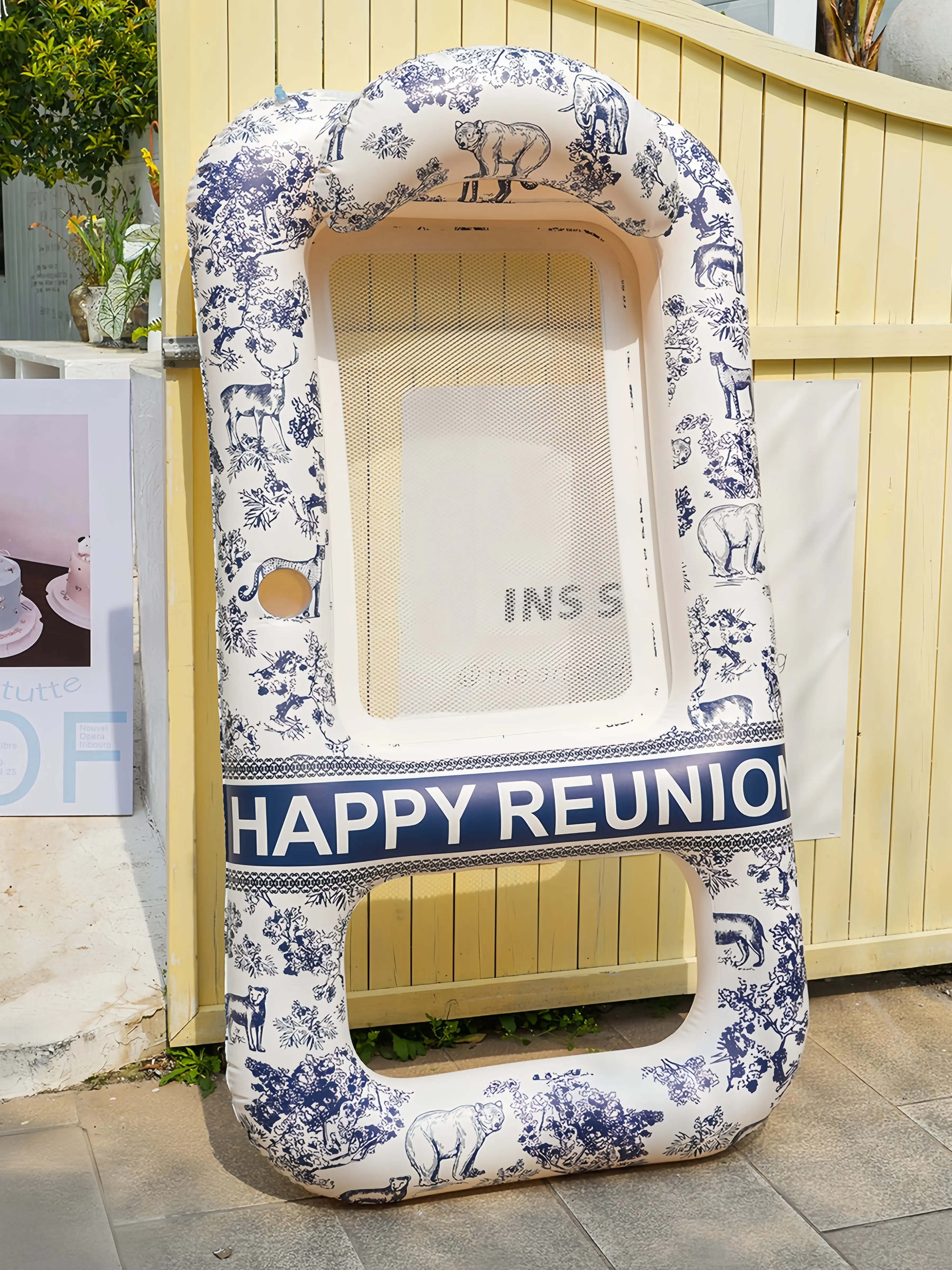 Ink and blue painting lounge chair, floating row swimming ring with backrest, water hammock, inflatable floating row